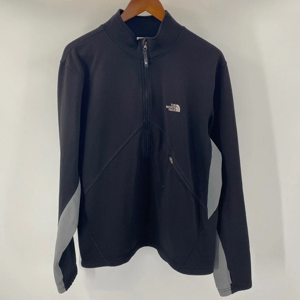 The North Face Quarter 1/4 Zip Pullover Mens XL Black Gray Grid Fleece Thumbhole